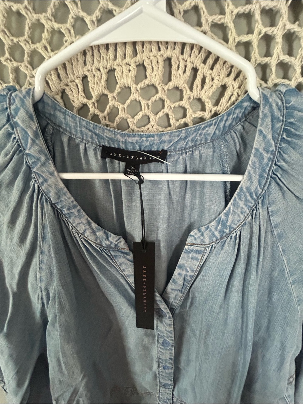 Jane and Delancey Light Blue Chambray Button-Front Blouse - Picture 2 of 2